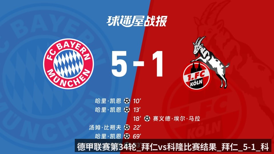 德甲联赛第34轮_拜仁vs科隆比赛结果_拜仁_5-1_科隆比分战报_2026年05月16日_